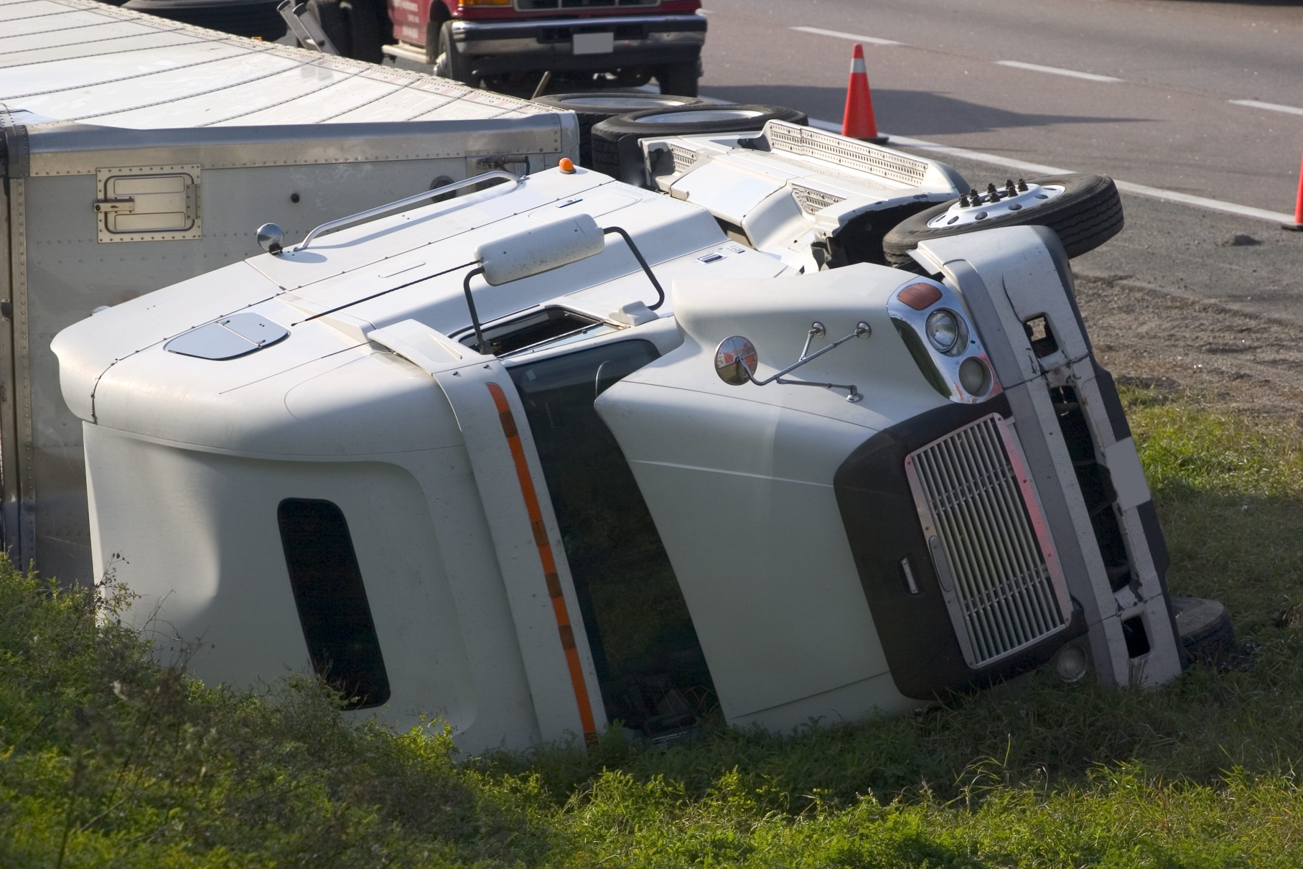 Commercial truck tipped over after a truck accident